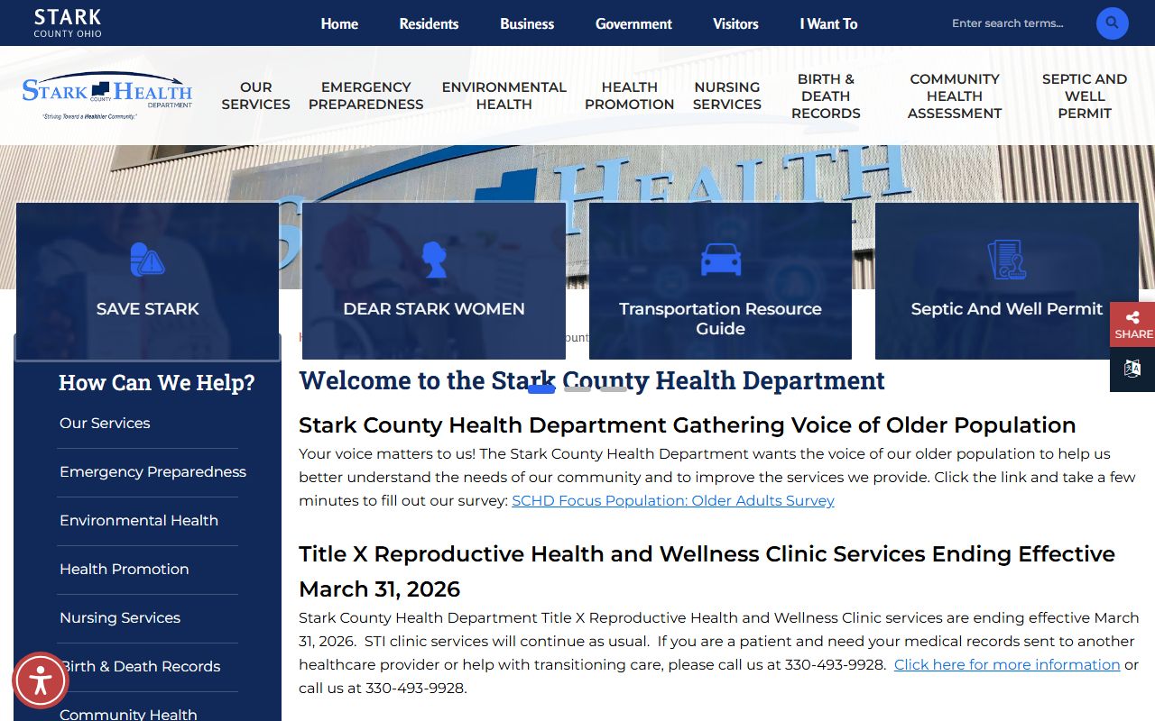 Stark County Health Department vital records for Canton area