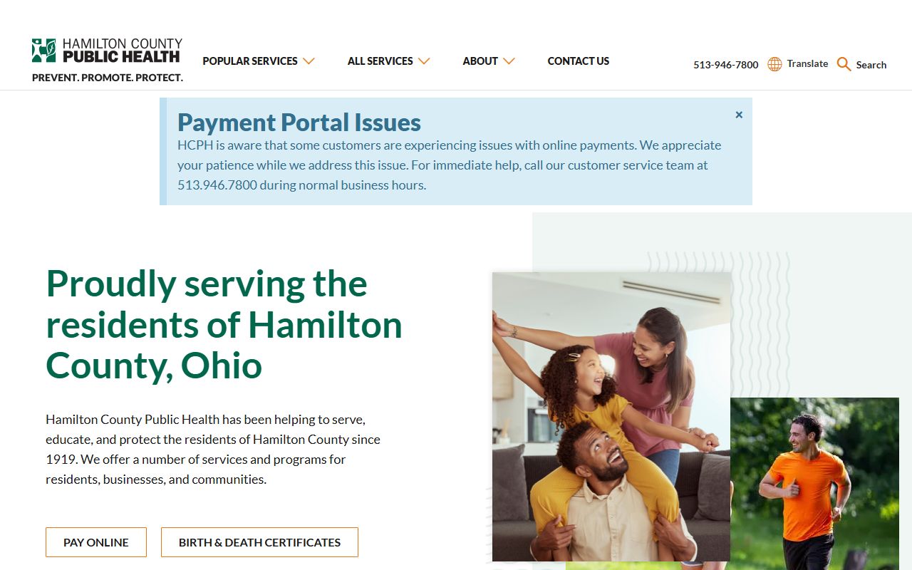 Hamilton County Public Health birth records ordering page for Cincinnati area