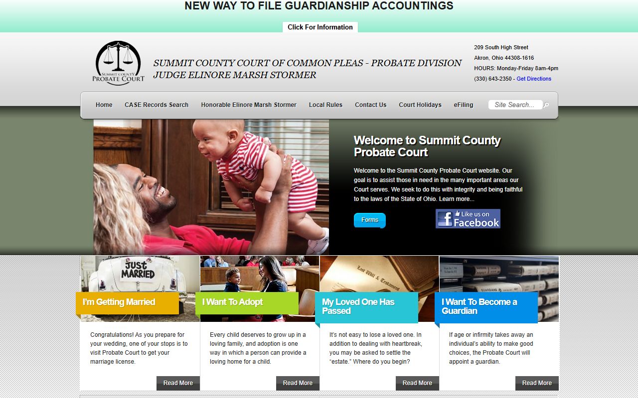 Summit County Probate Court website for Cuyahoga Falls birth records