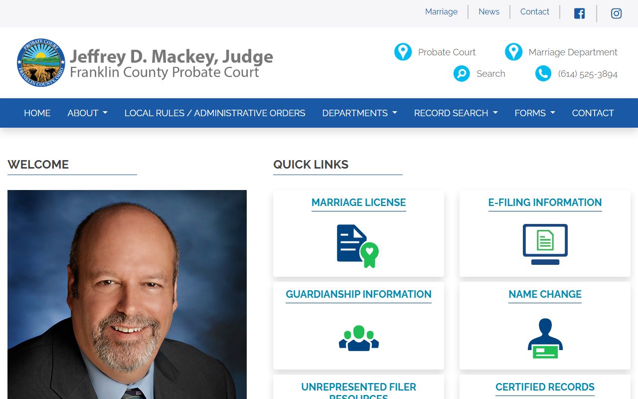 Franklin County Probate Court records page for Dublin birth records