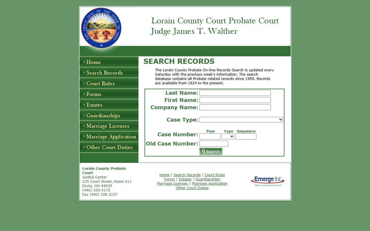 Lorain County Probate Court search system for Elyria birth records