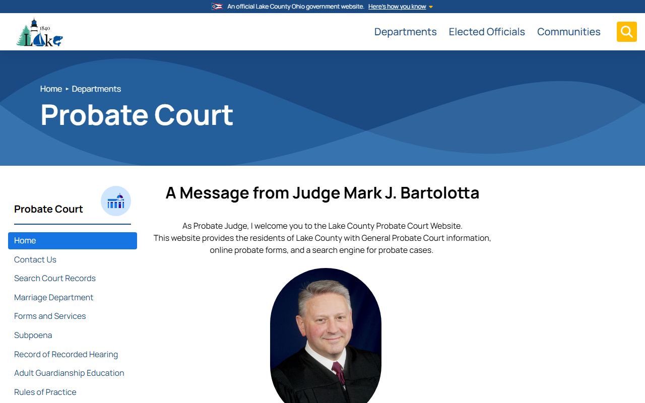 Lake County Probate Court birth records page for Mentor residents