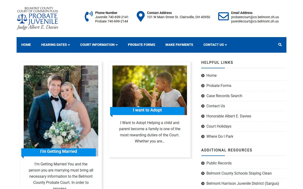 Belmont County Probate Court page for historical birth records