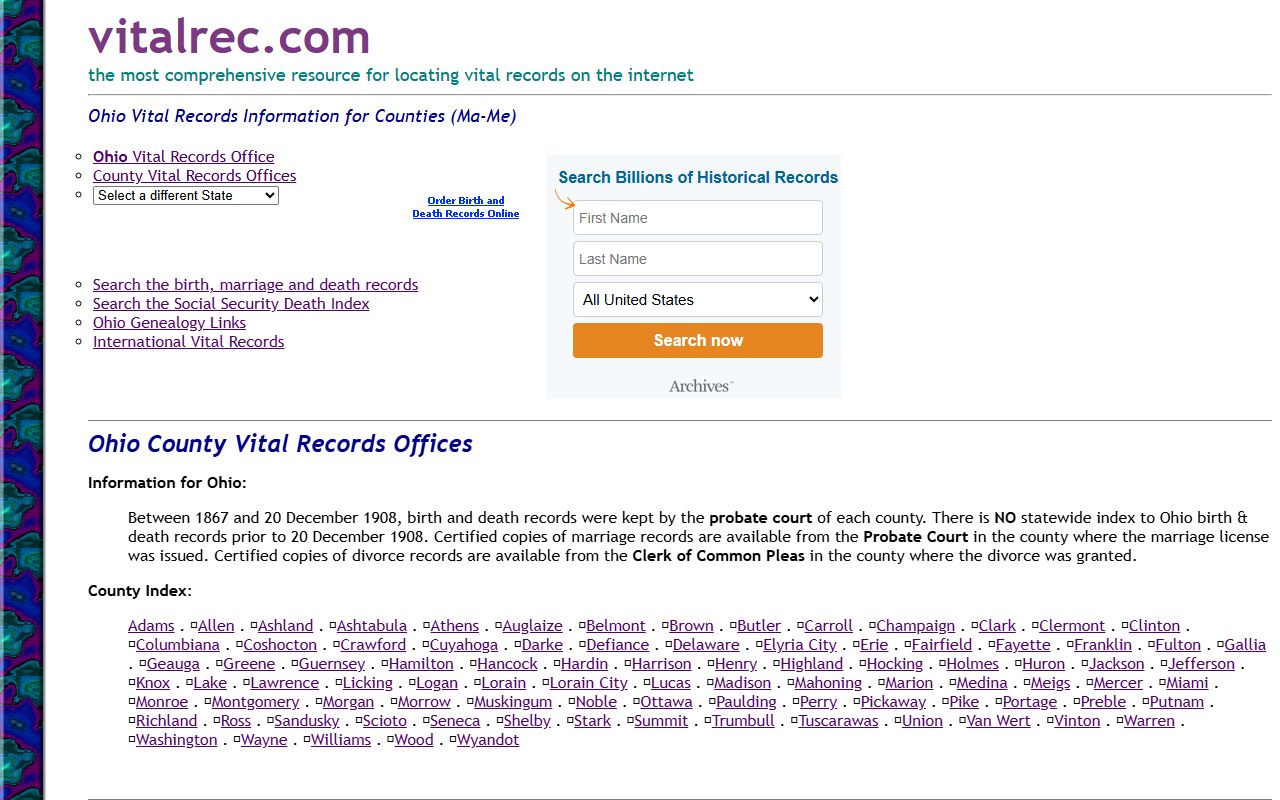 Erie County vital records information page for birth records