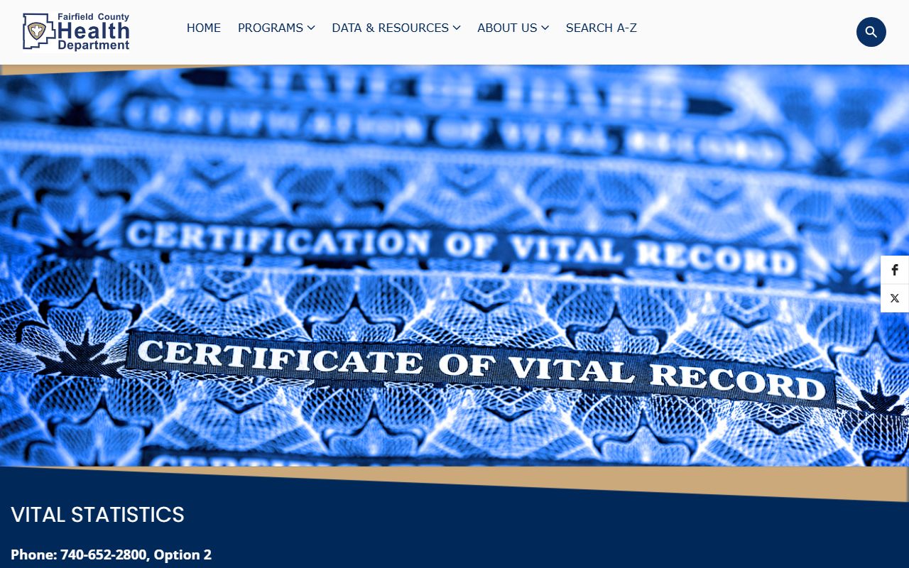Fairfield County Health Department birth records services page