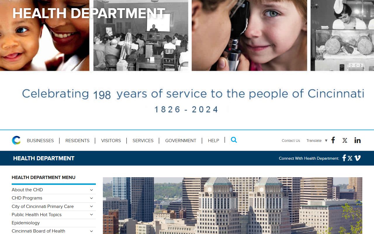 Cincinnati Health Department vital records page for birth certificates
