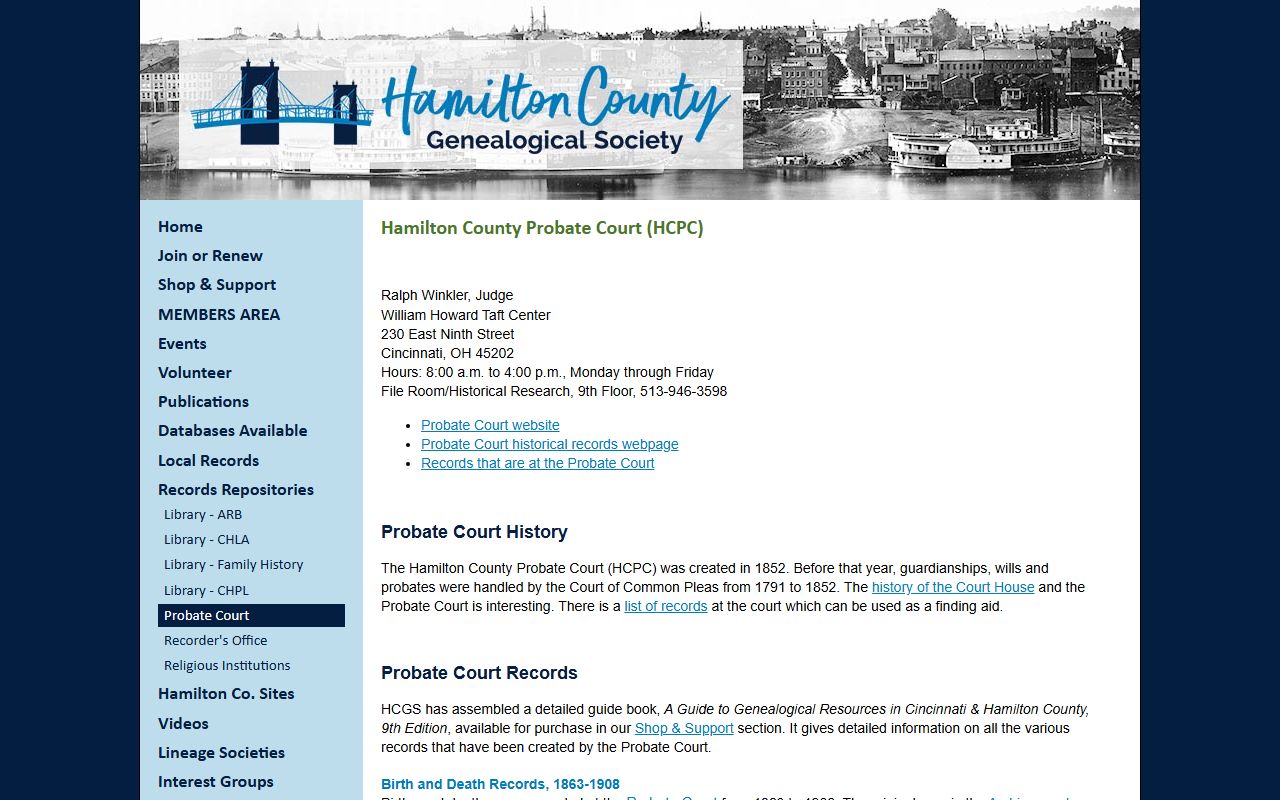 Hamilton County Probate Court historical birth records information