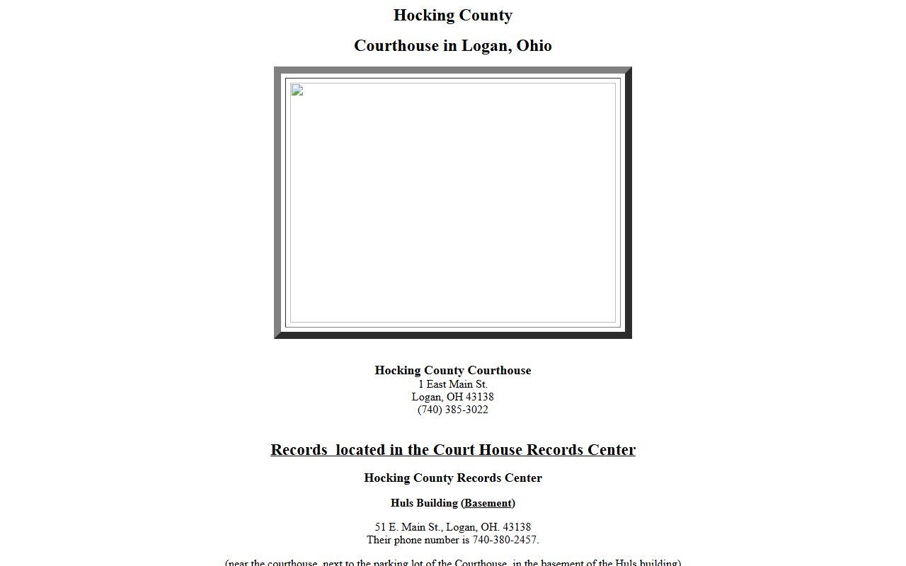 Hocking County Courthouse vital records information page for birth records