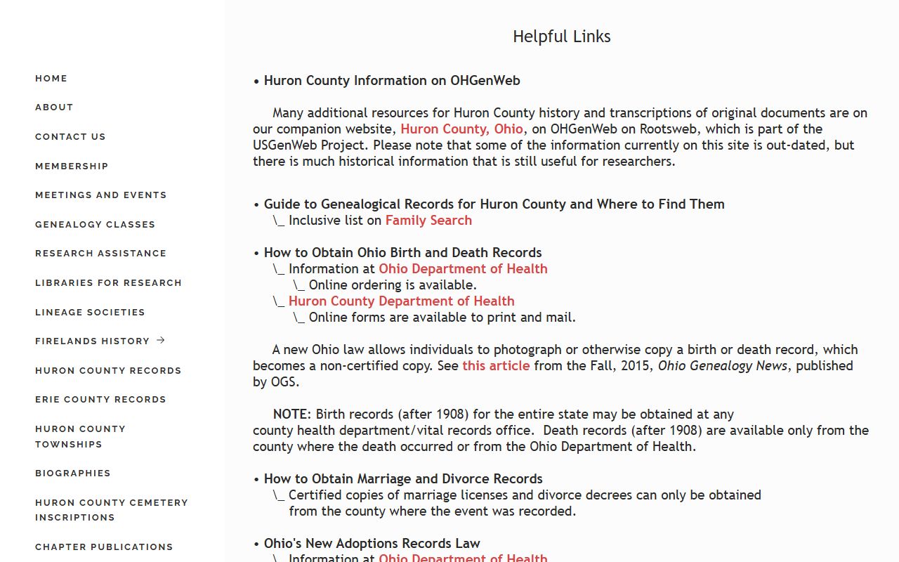 Huron County Public Health vital records resources and helpful links page