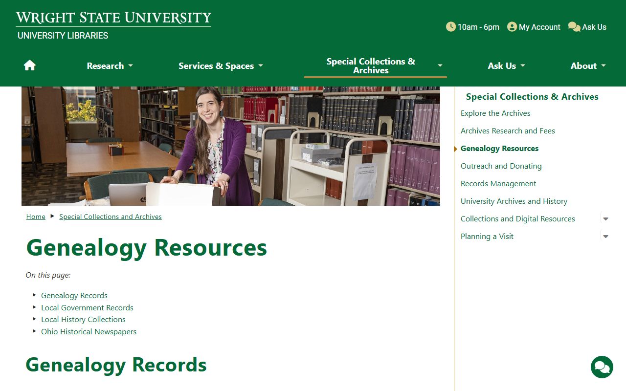Wright State University Archives genealogy resources page