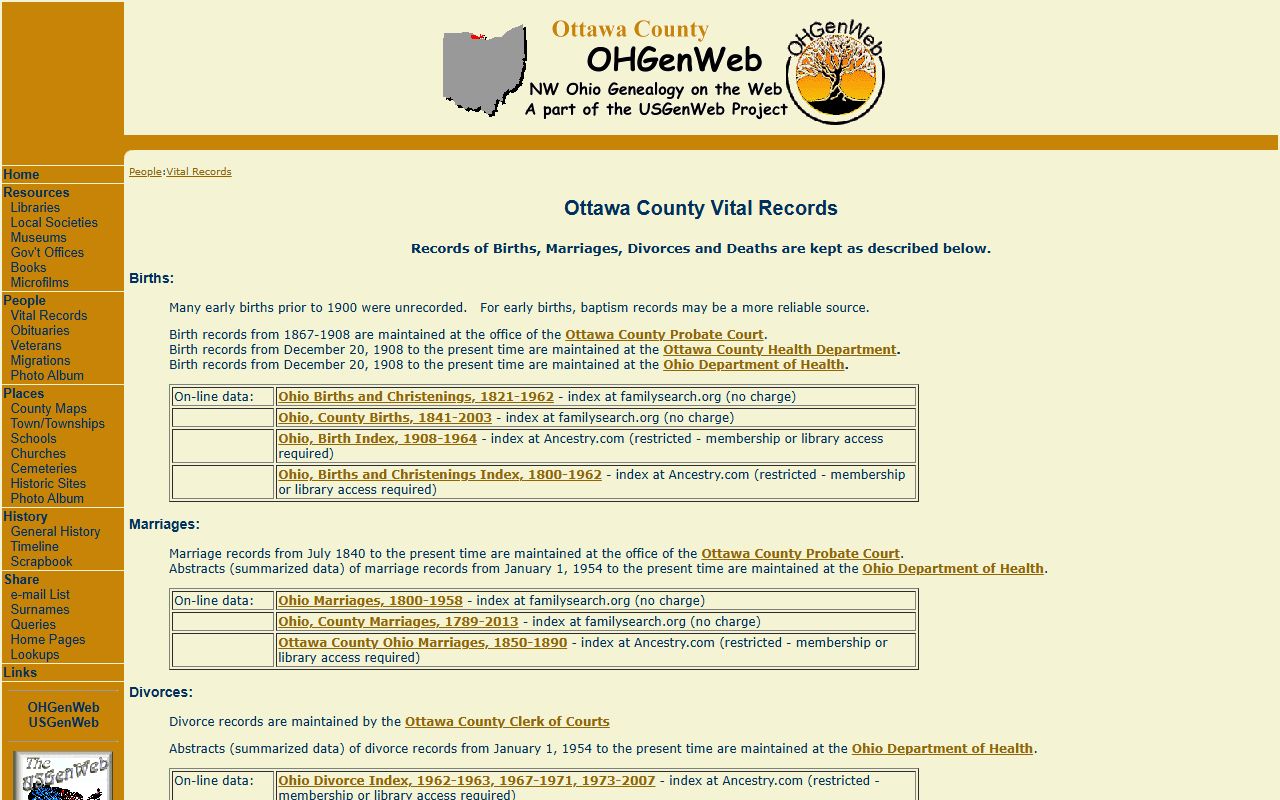 Ottawa County Probate Court civil records page for birth and death records