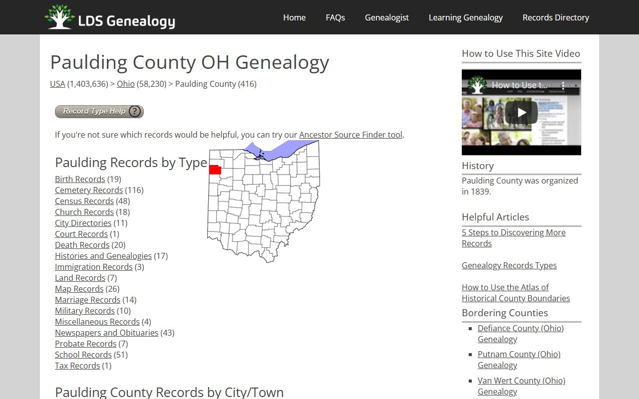 Paulding County Probate Court birth records and genealogy resources page