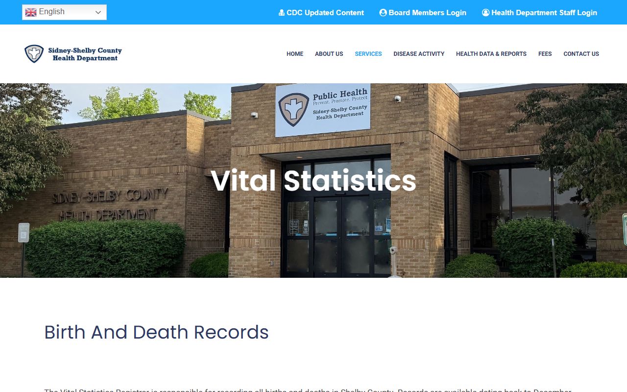 Sidney-Shelby County Health Department vital statistics page for birth records