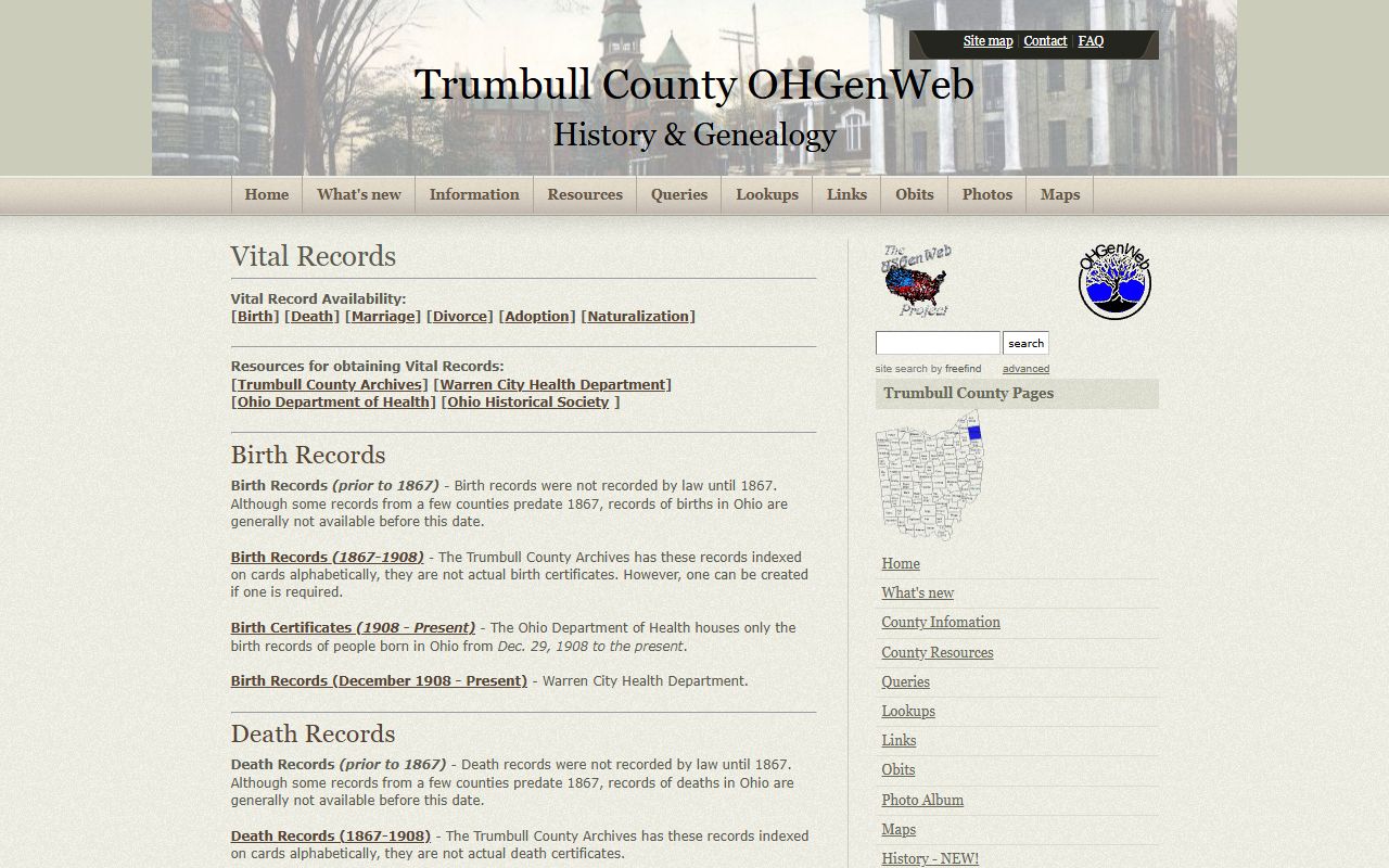 Warren City Health Department vital records information for Trumbull County birth records