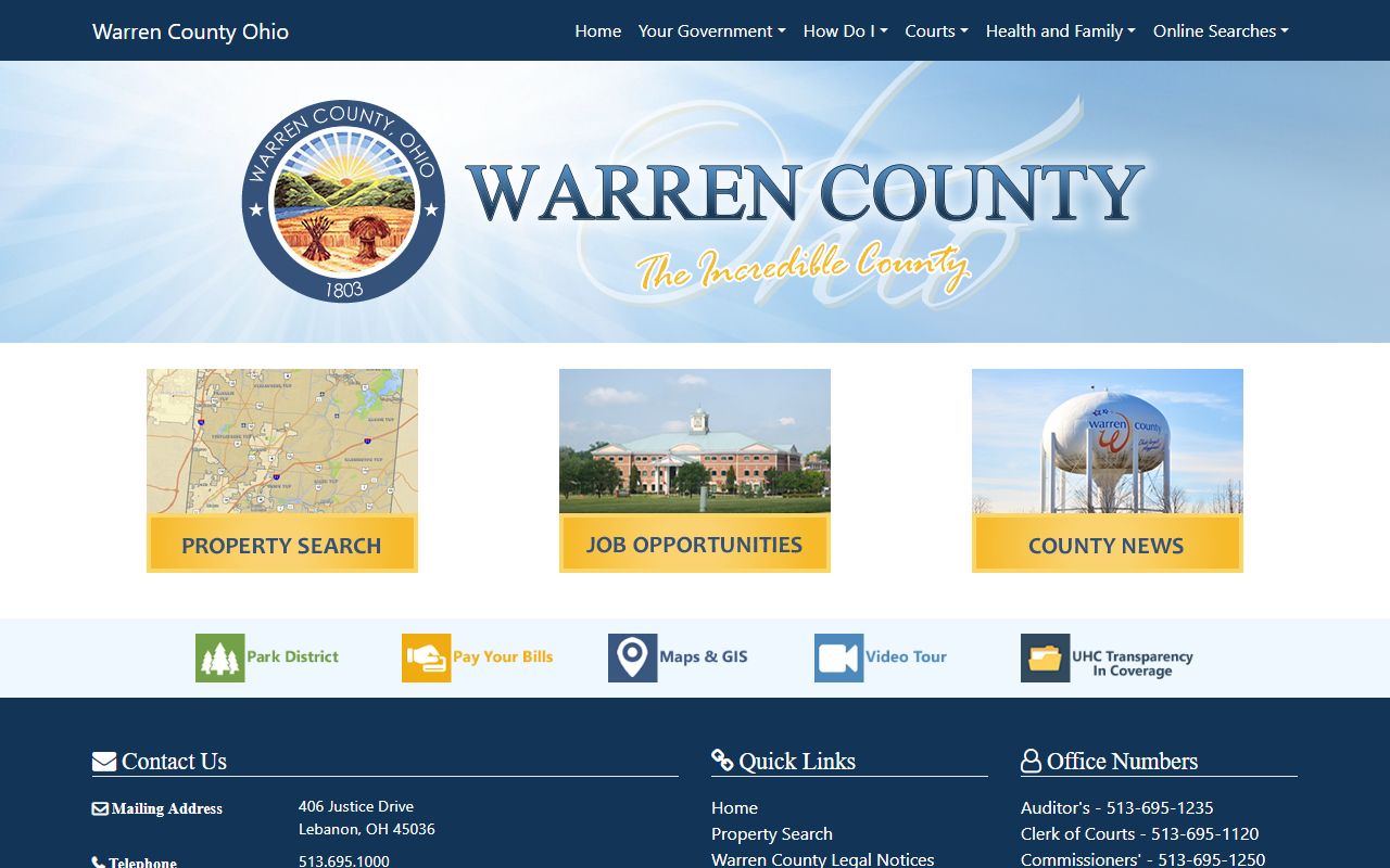 Warren County Probate Court records search page for birth records