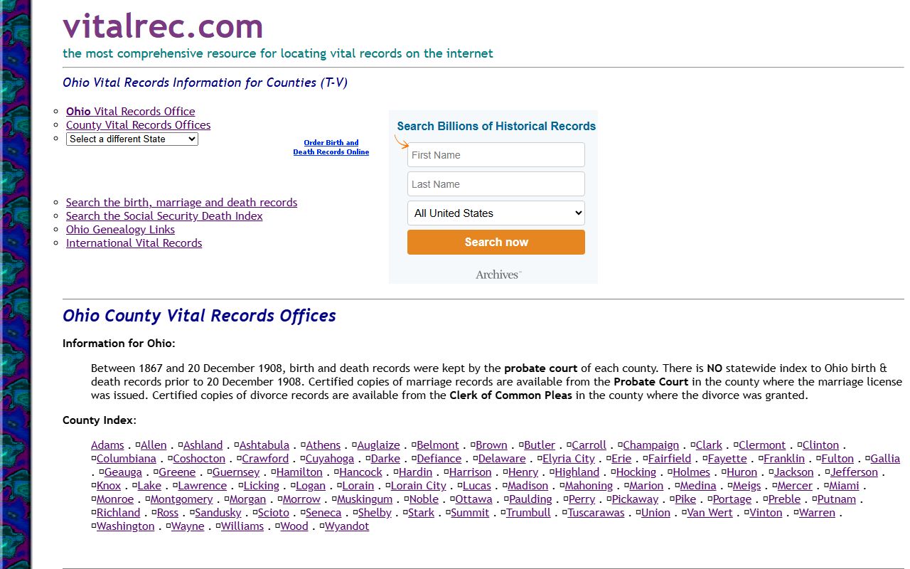 Wayne County vital records information page for birth certificates