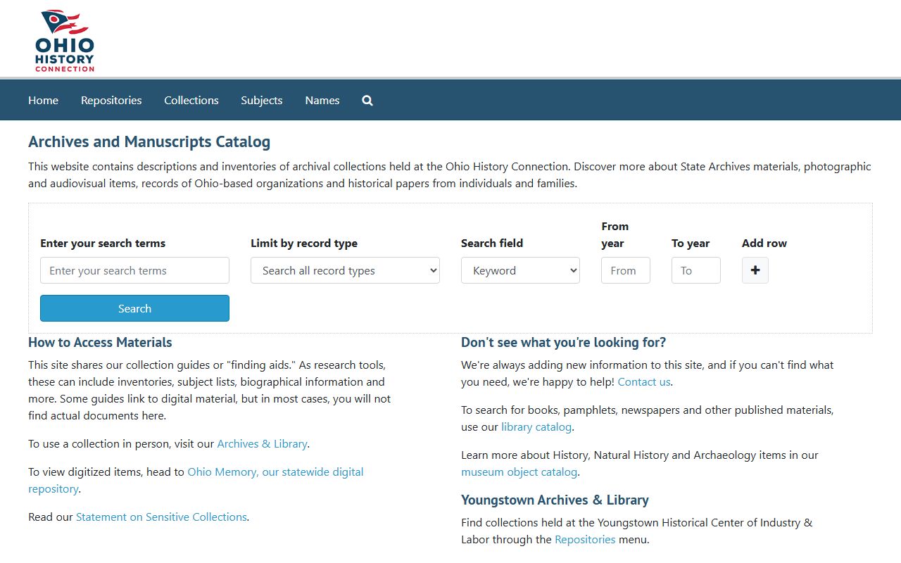 Ohio History Connection ArchivesSpace catalog for finding Ohio birth records