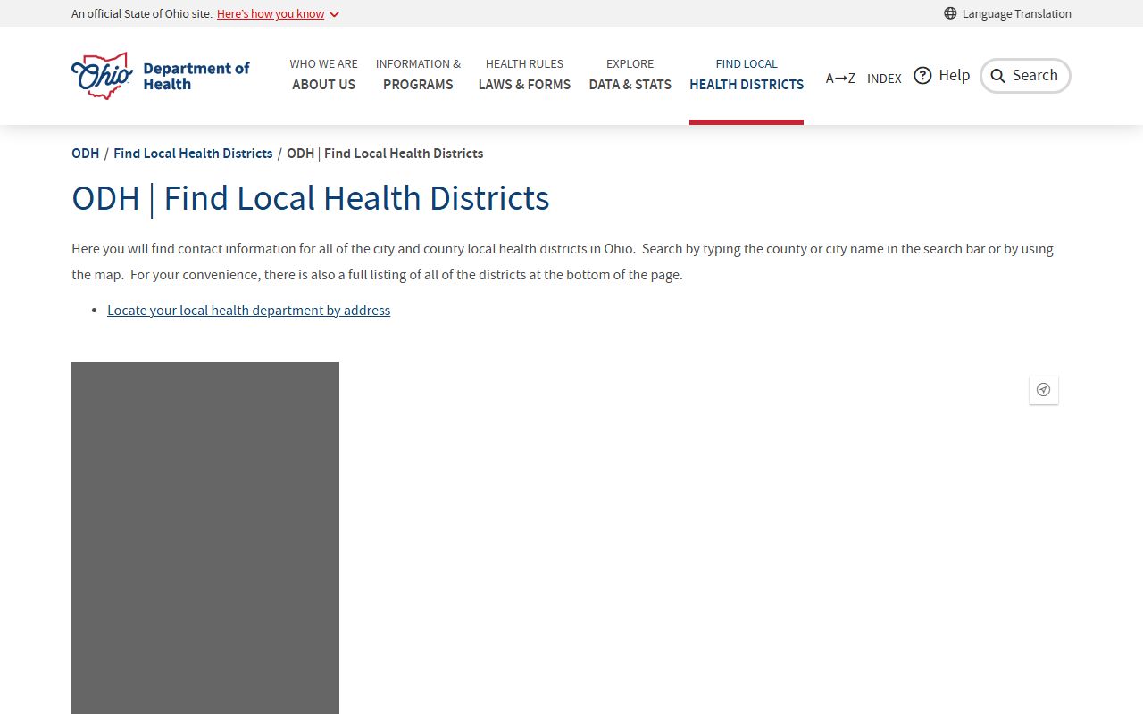 Ohio Department of Health local health district directory for finding birth records offices