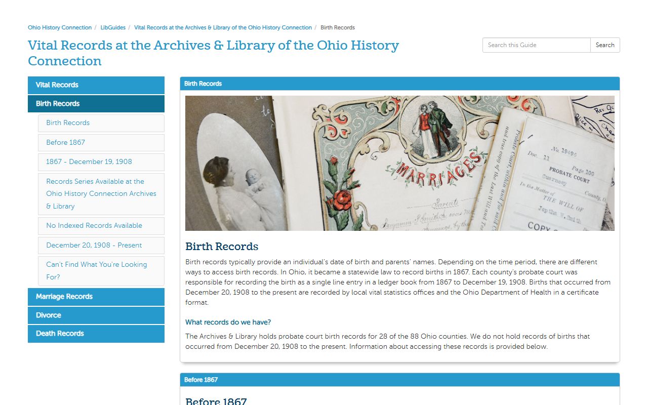 Ohio History Connection vital records guide for Ohio birth records research