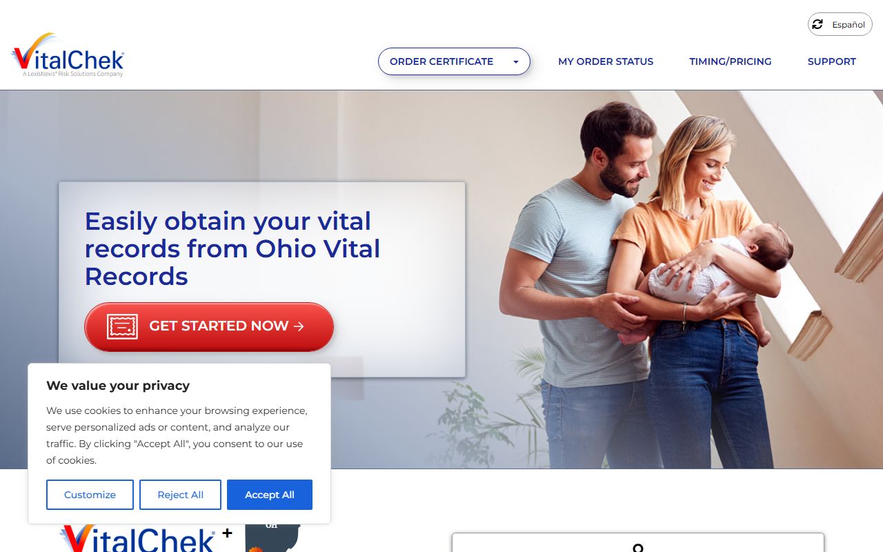 VitalChek authorized vendor page for ordering Ohio birth records